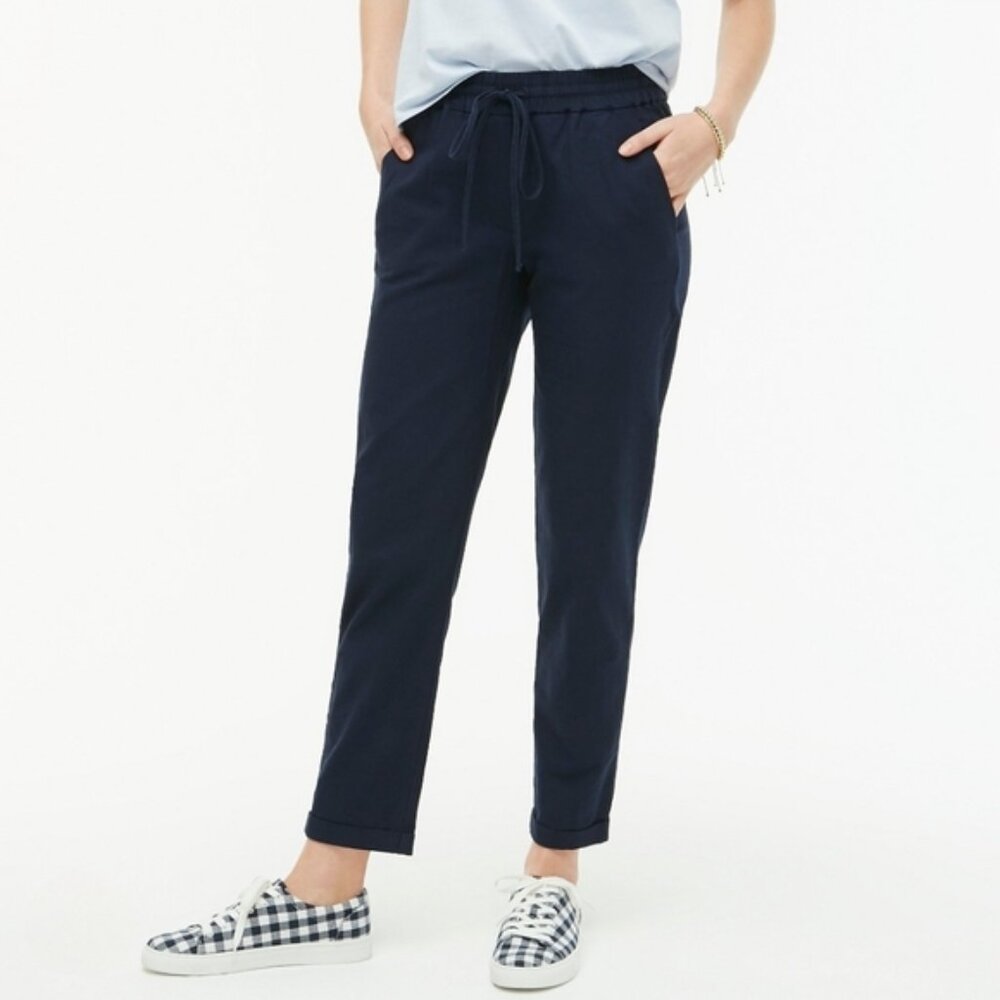 J.Crew 03341 black mid rise elastic waist drawstring drapey pants pockets 00 XXS